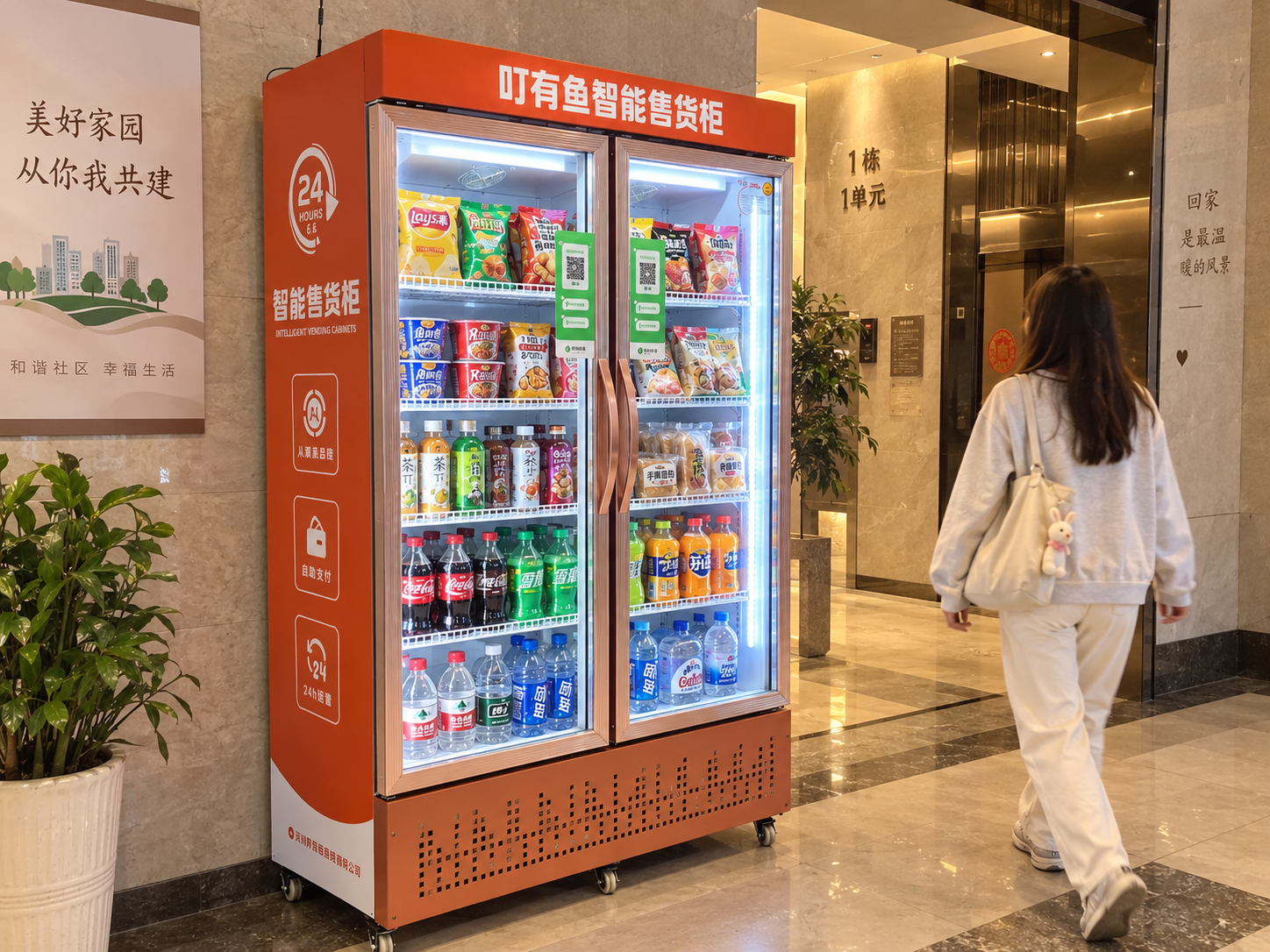 公寓楼下的售货机 公寓楼下大堂的自动售货机